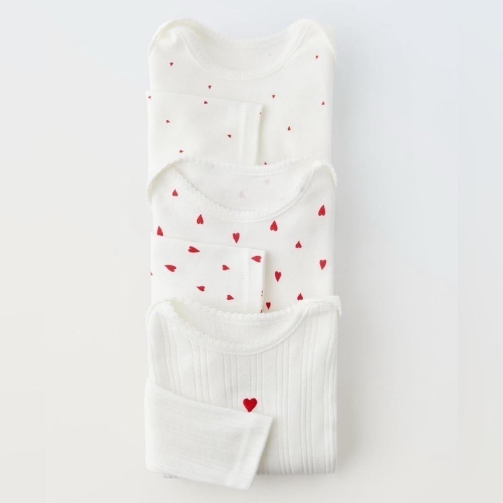 NWT Zara kids heart Valentine's Day bodysuits pack of 3 2/3 y